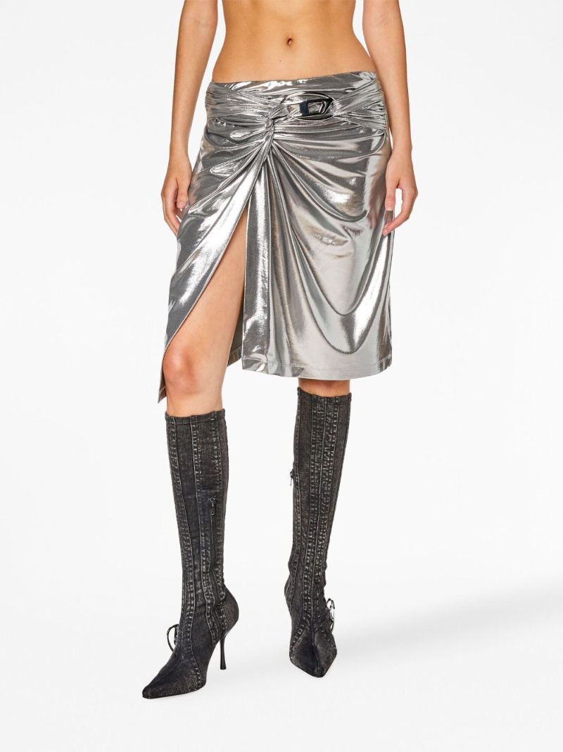 Silver O-melt Asymmetric Draped Skirt