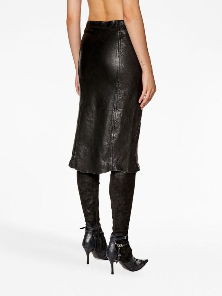 Black L-rupa Leather Midi Skirt