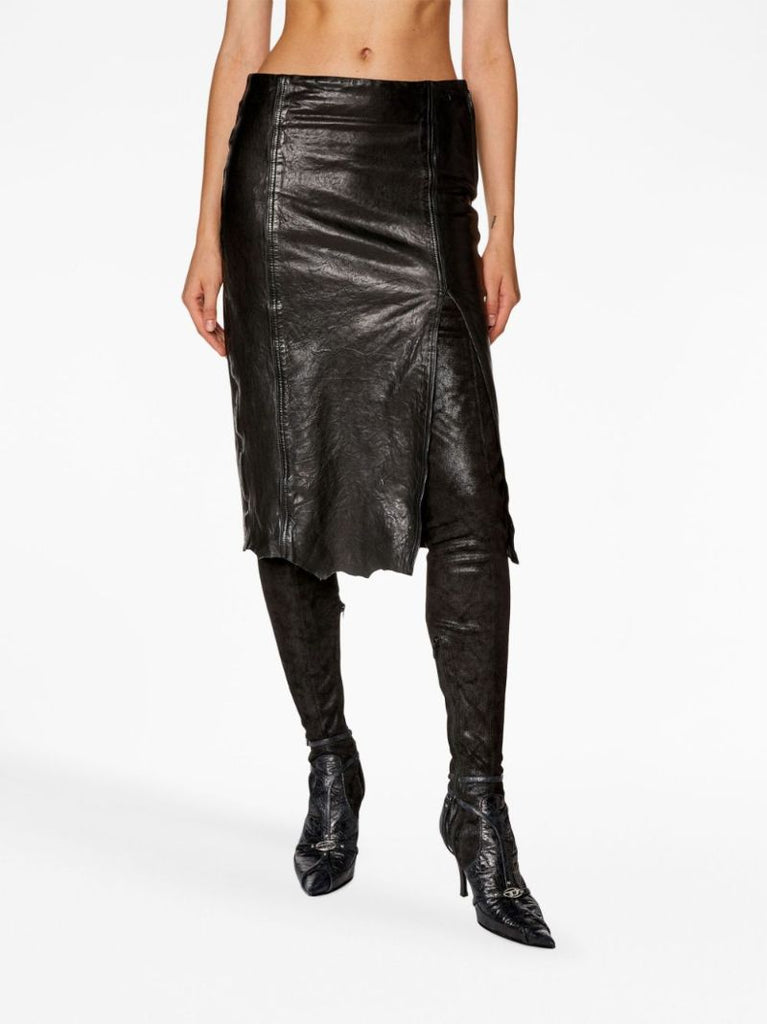 Black L-rupa Leather Midi Skirt