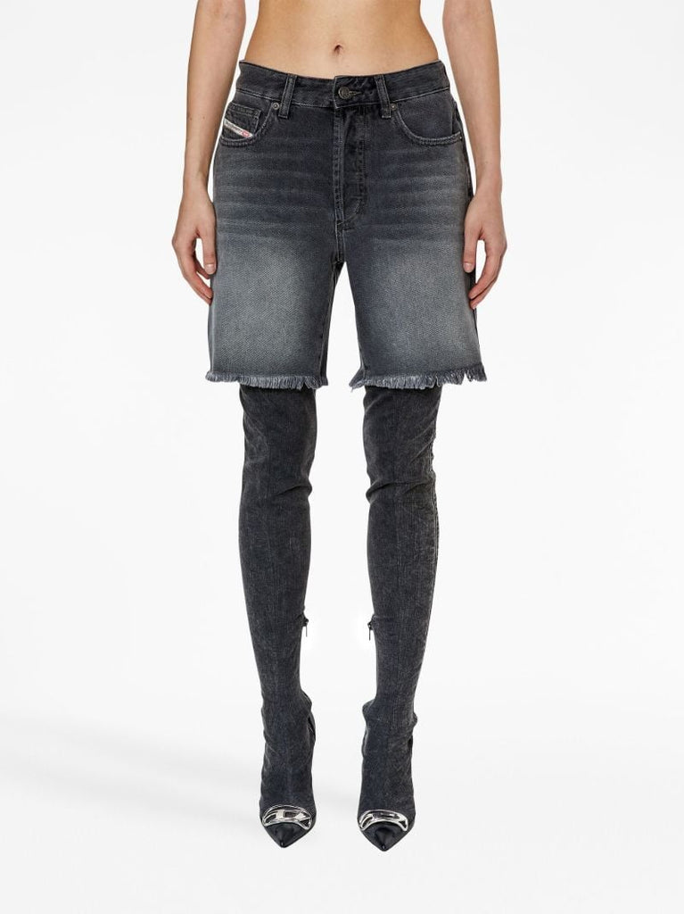 Black Frayed-hem Denim Shorts