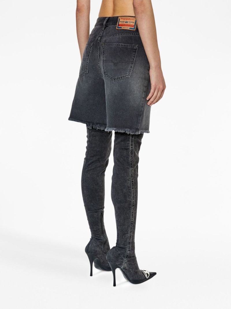 Black Frayed-hem Denim Shorts