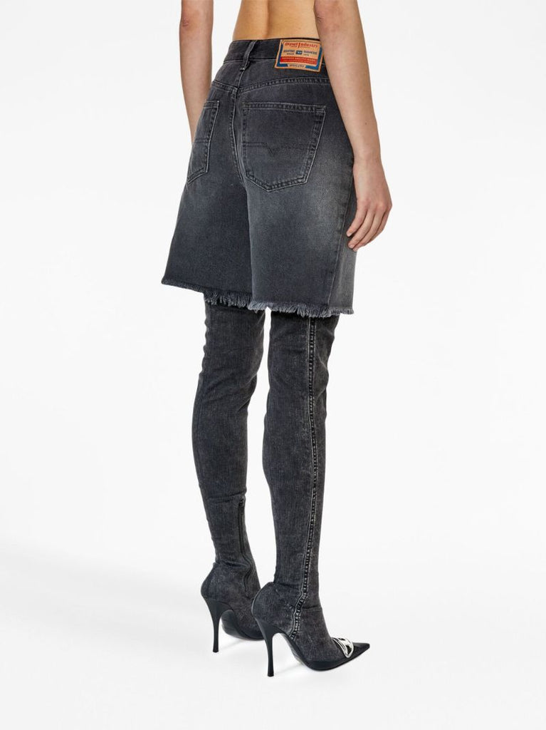 Black Frayed-hem Denim Shorts
