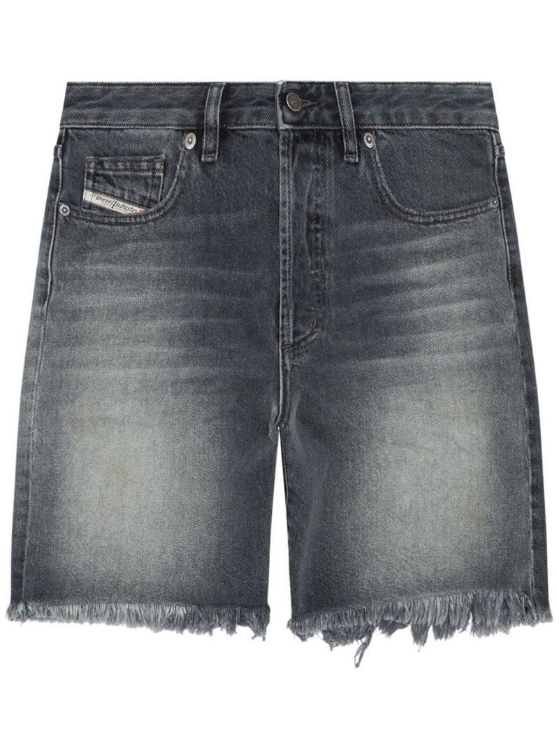 Black Frayed-hem Denim Shorts