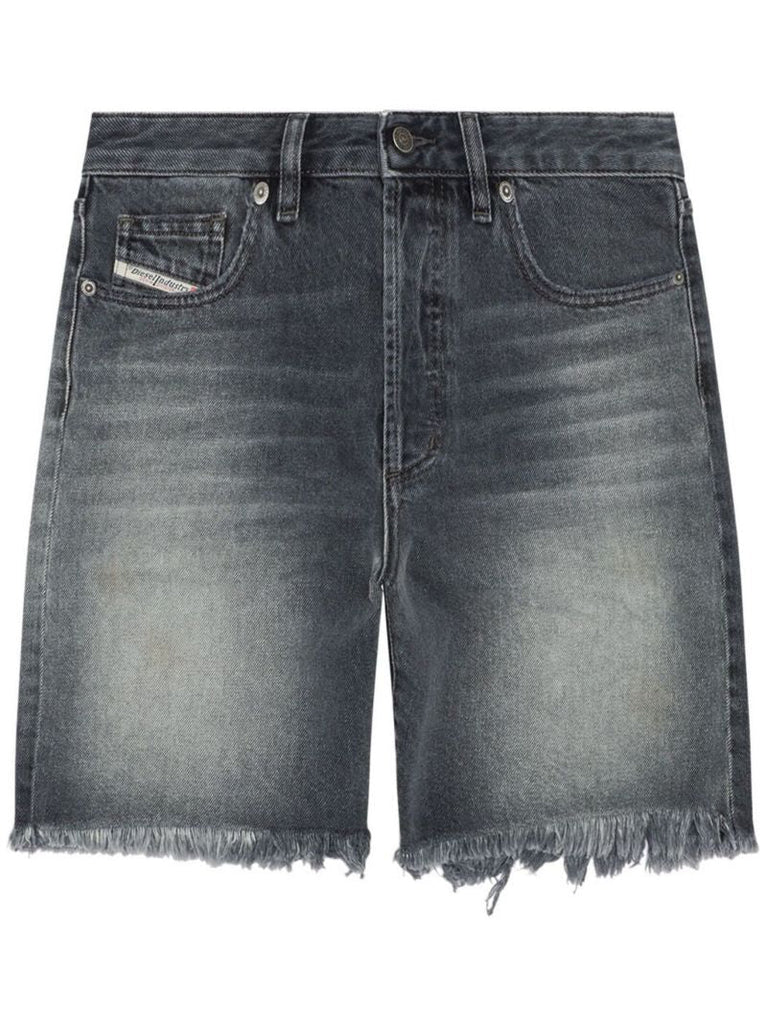 Black Frayed-hem Denim Shorts