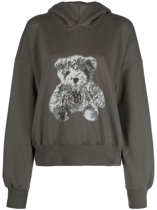 Grey Pixel Teddy Cotton Hoodie