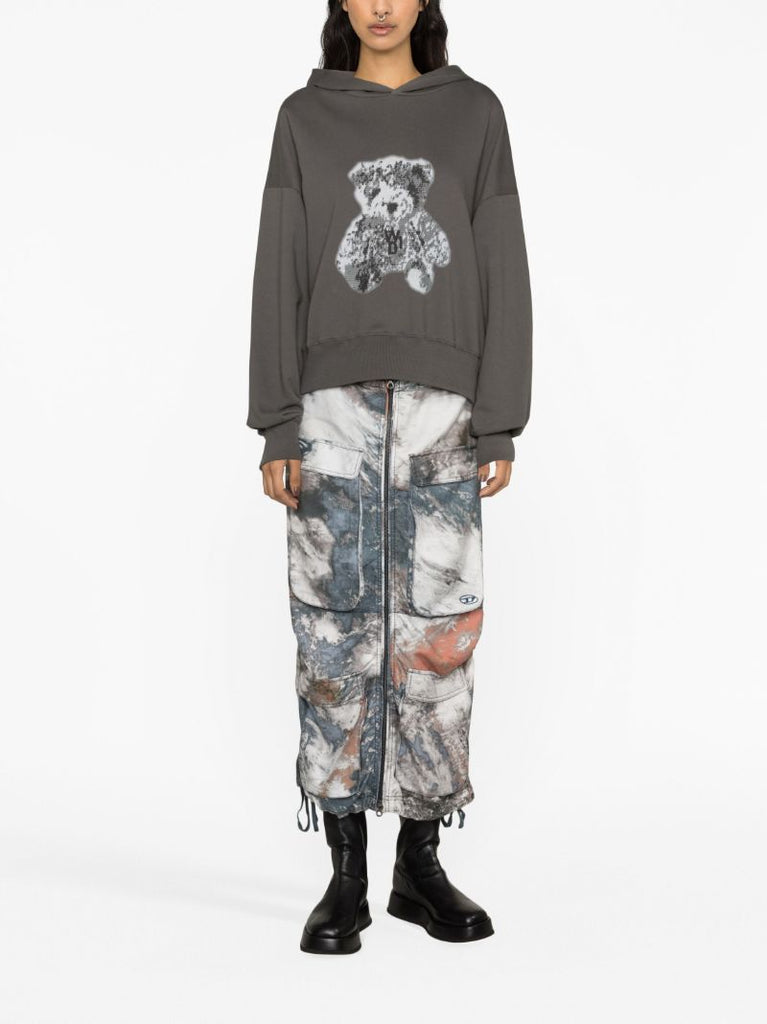 Grey Pixel Teddy Cotton Hoodie