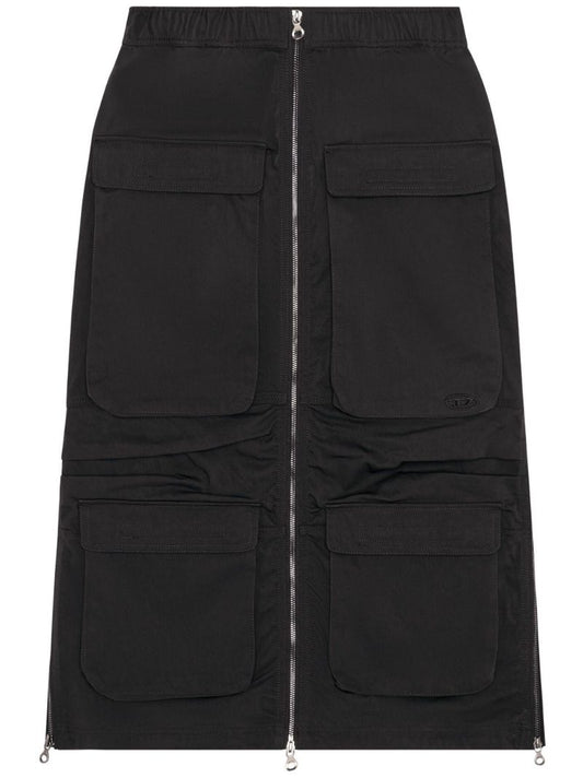 Black Cargo-pocket Midi Skirt