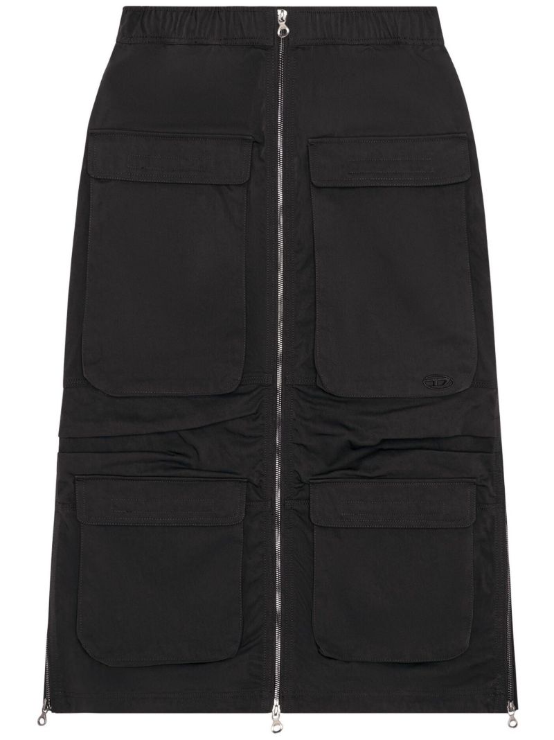 Black Cargo-pocket Midi Skirt