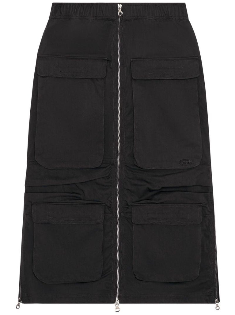 Black Cargo-pocket Midi Skirt