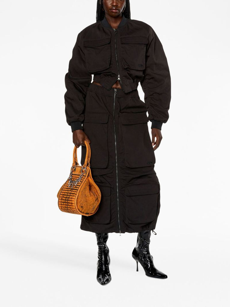 Black Cargo-pocket Midi Skirt