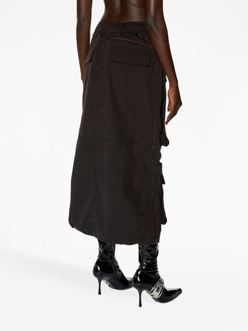 Black Cargo-pocket Midi Skirt