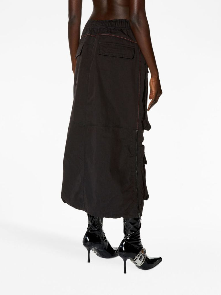 Black Cargo-pocket Midi Skirt