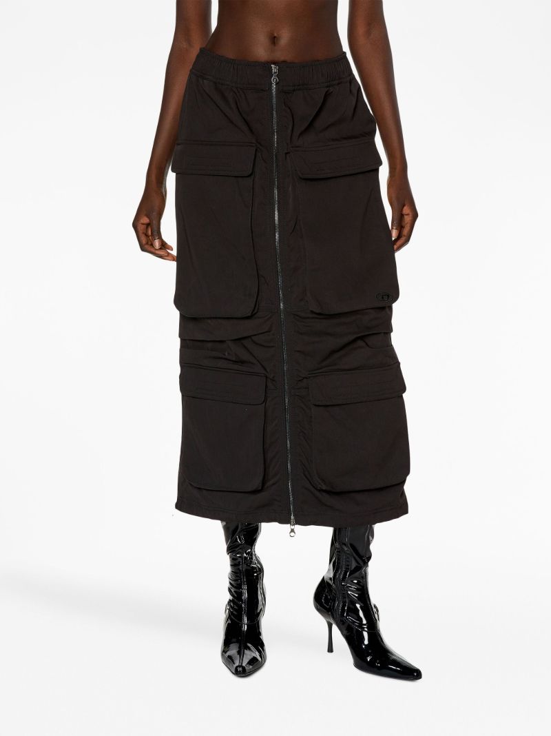Black Cargo-pocket Midi Skirt
