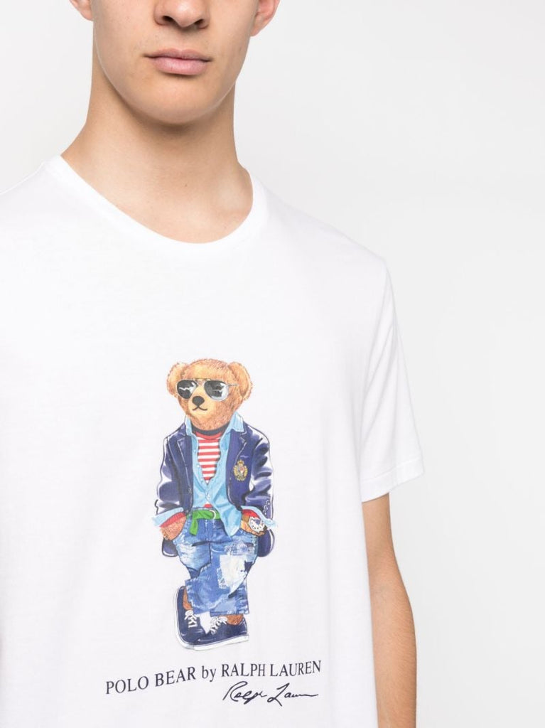 White Polo Bear Print Cotton T-shirt