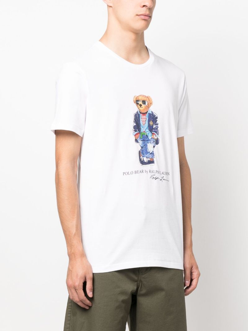 White Polo Bear Print Cotton T-shirt