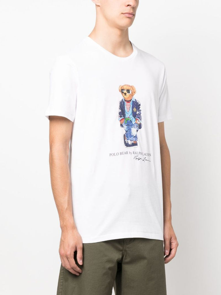 White Polo Bear Print Cotton T-shirt