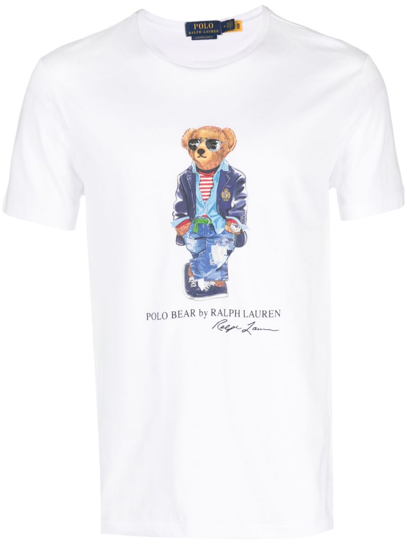 White Polo Bear Print Cotton T-shirt