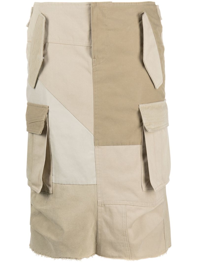 Neutral Colour-block Patchwork Cargo Skirt