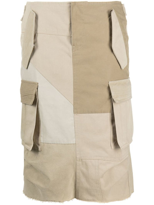 Neutral Colour-block Patchwork Cargo Skirt