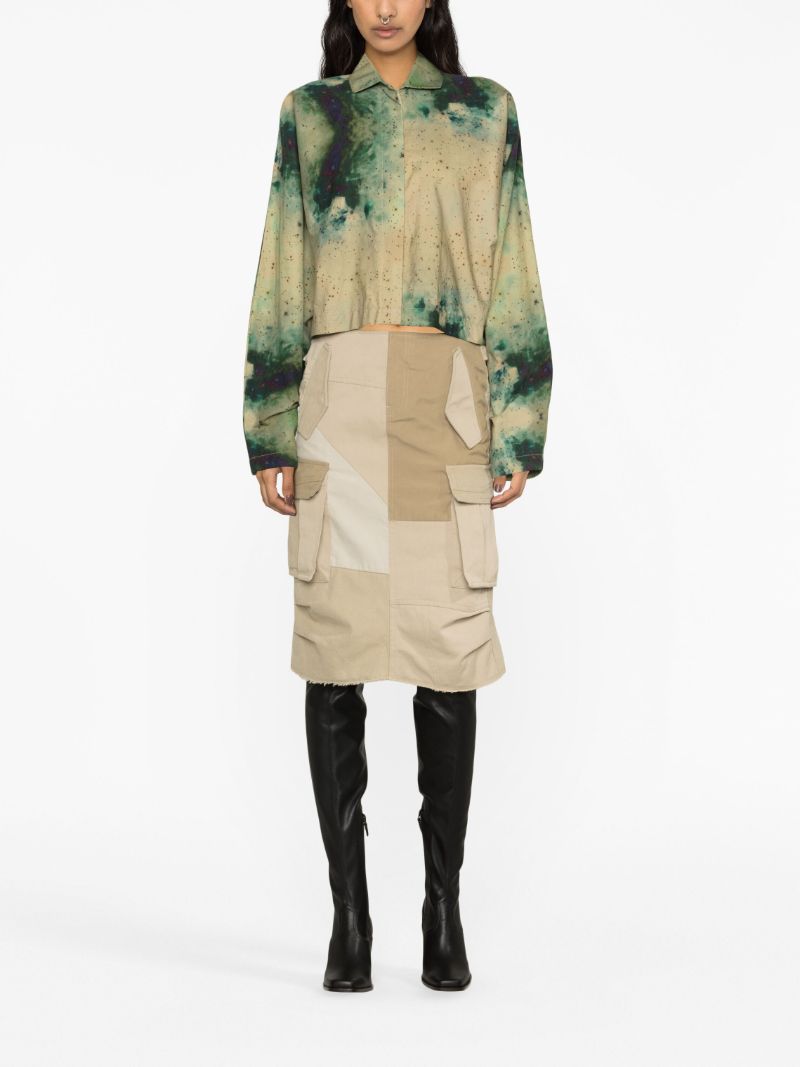 Neutral Colour-block Patchwork Cargo Skirt