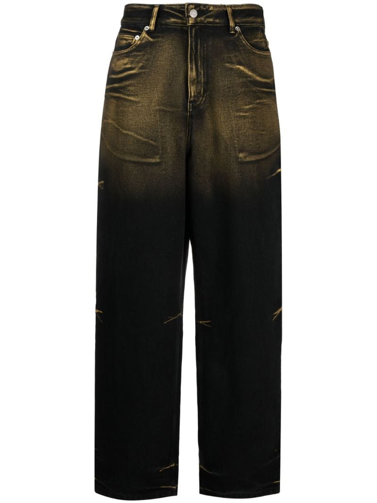 Black Metal Print Straight-leg Jeans