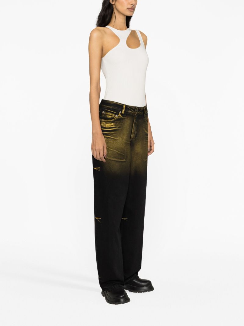 Black Metal Print Straight-leg Jeans