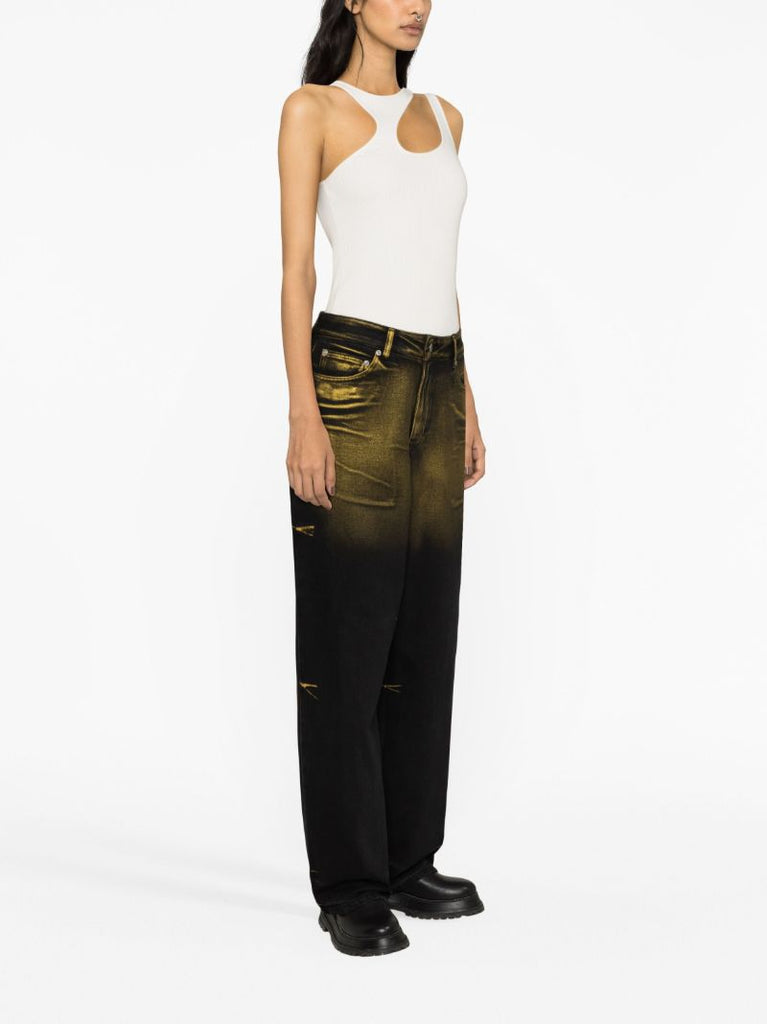 Black Metal Print Straight-leg Jeans