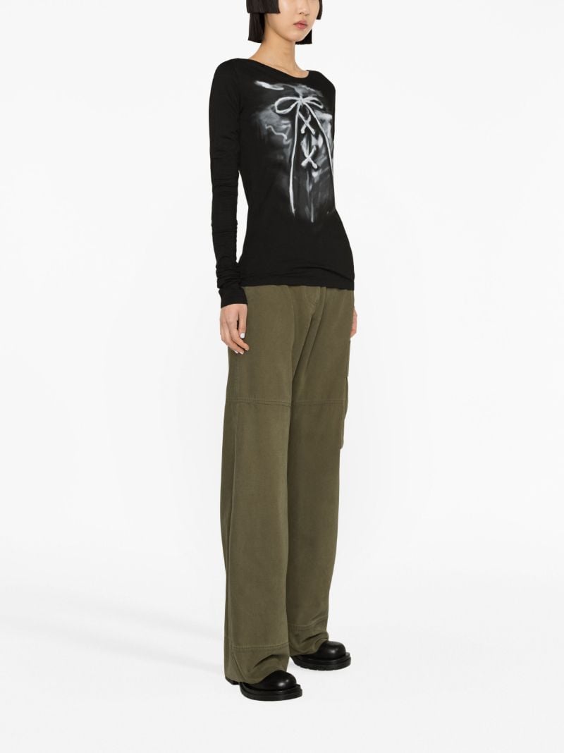 Black Ribbon-print Cotton Top