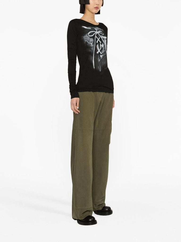 Black Ribbon-print Cotton Top