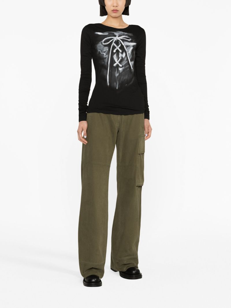 Black Ribbon-print Cotton Top