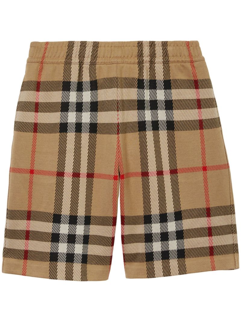 Beige Vintage Check-pattern Cotton Shorts