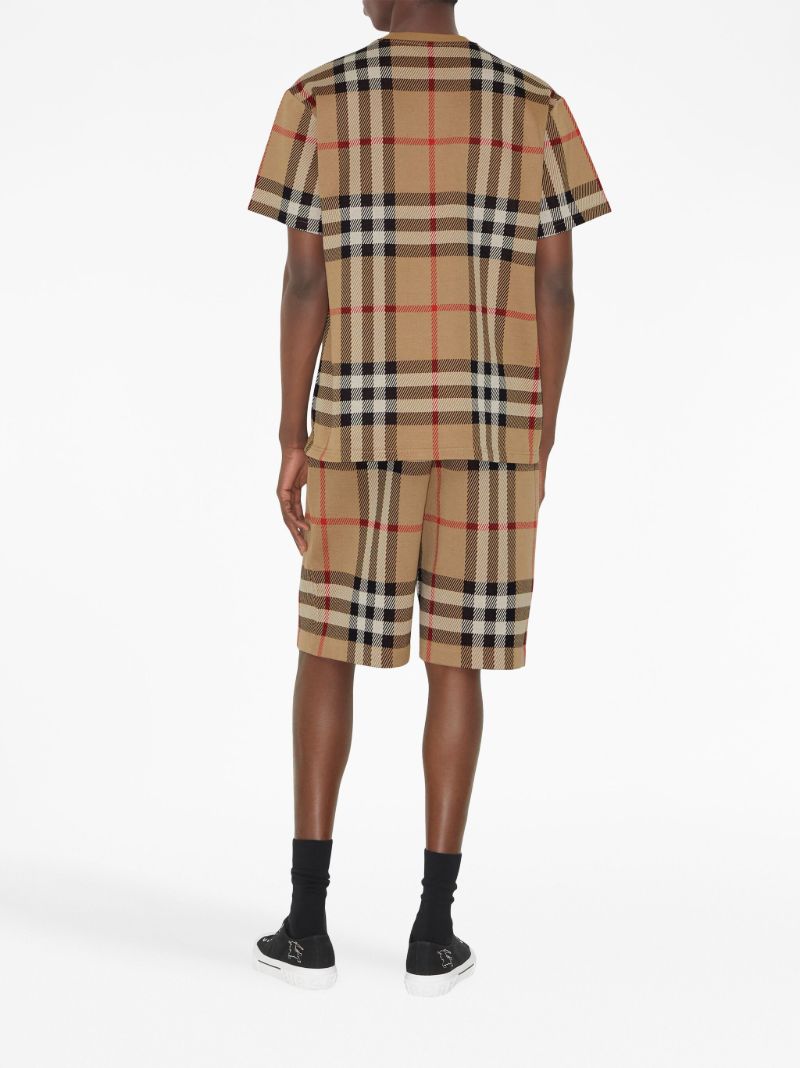 Beige Vintage Check-pattern Cotton Shorts