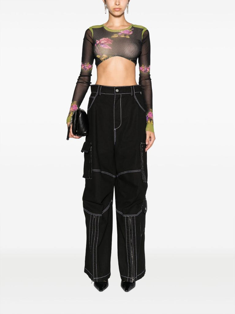 Black Contrast-stitch Cotton Trousers