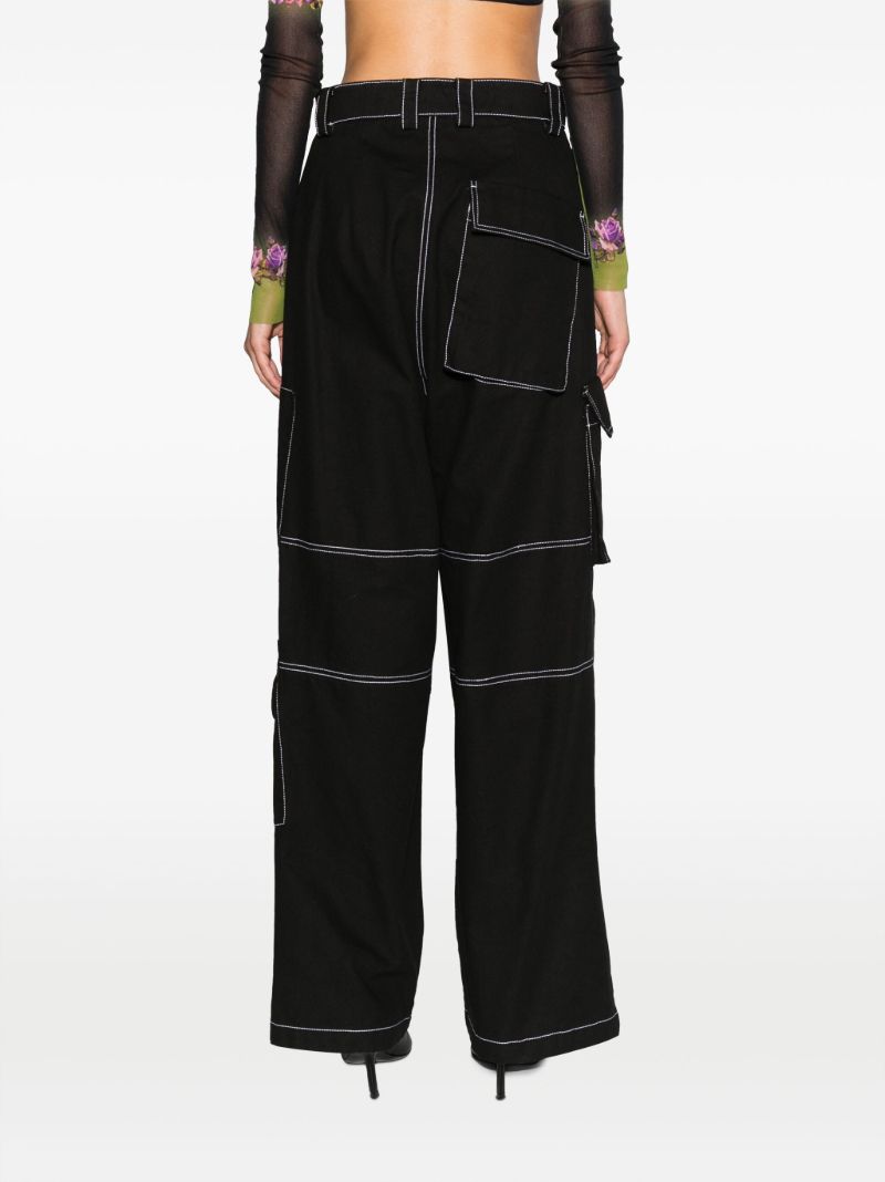 Black Contrast-stitch Cotton Trousers
