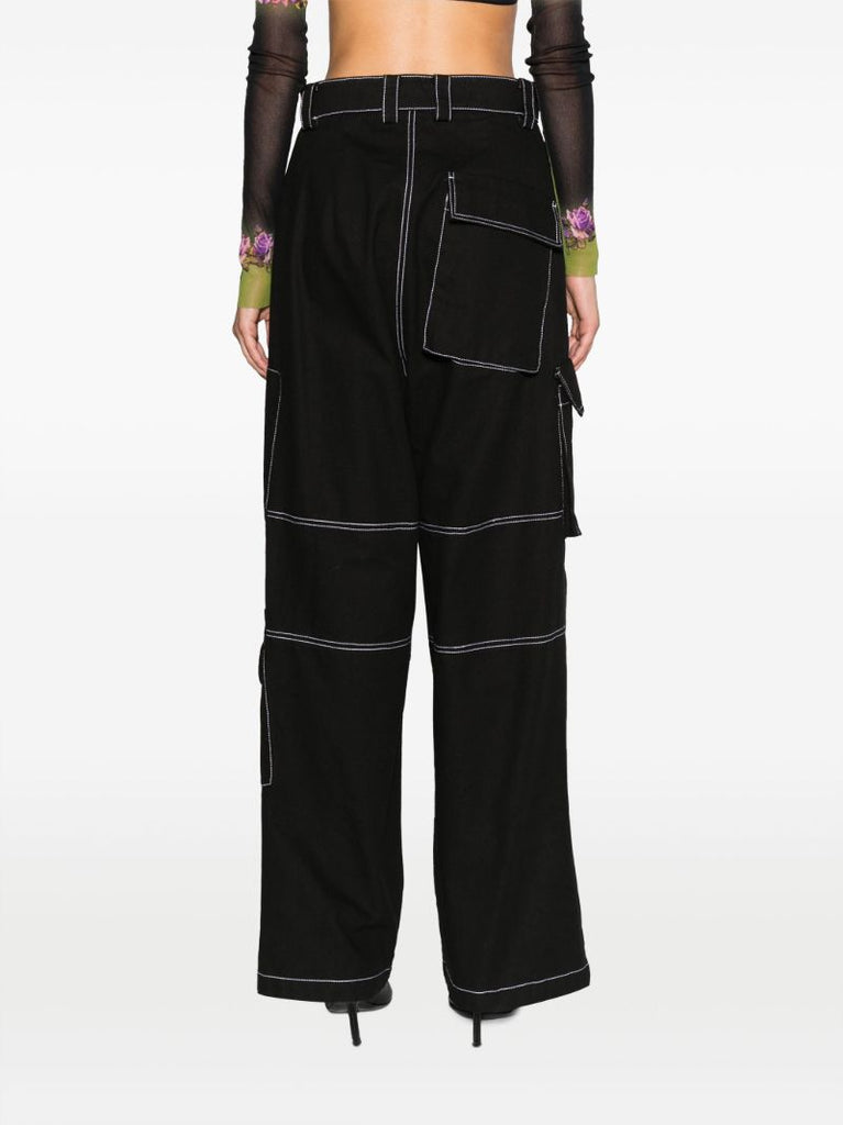 Black Contrast-stitch Cotton Trousers