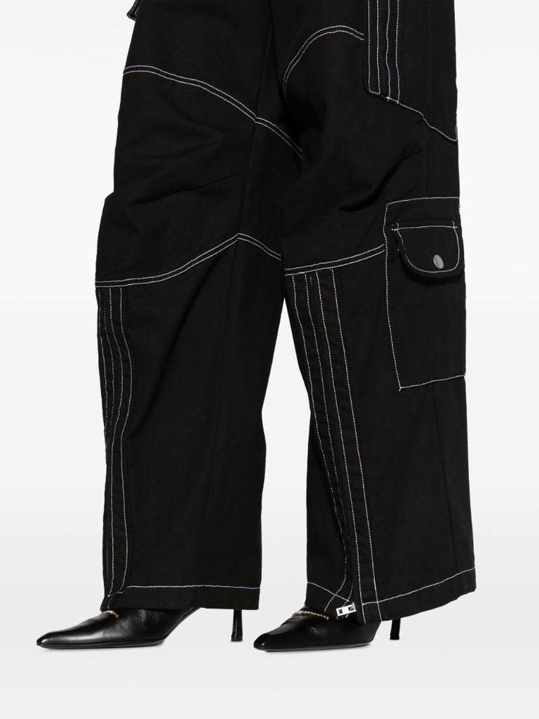 Black Contrast-stitch Cotton Trousers