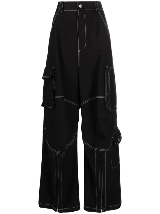 Black Contrast-stitch Cotton Trousers