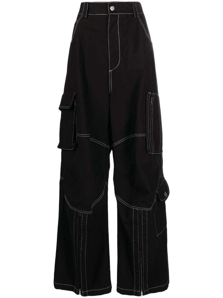 Black Contrast-stitch Cotton Trousers