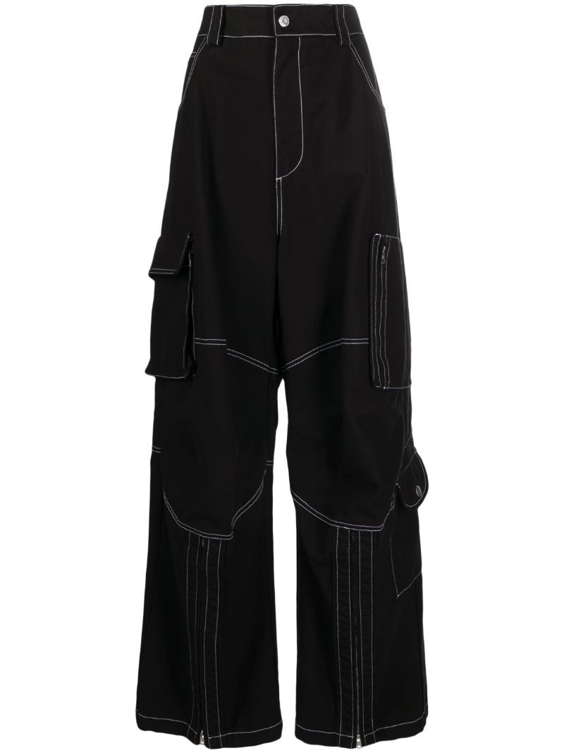 Black Contrast-stitch Cotton Trousers