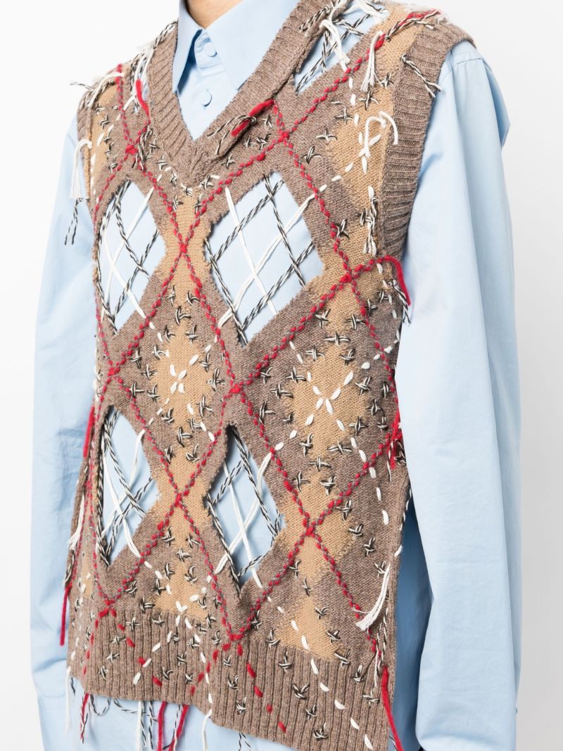 Brown Frayed Checked Vest