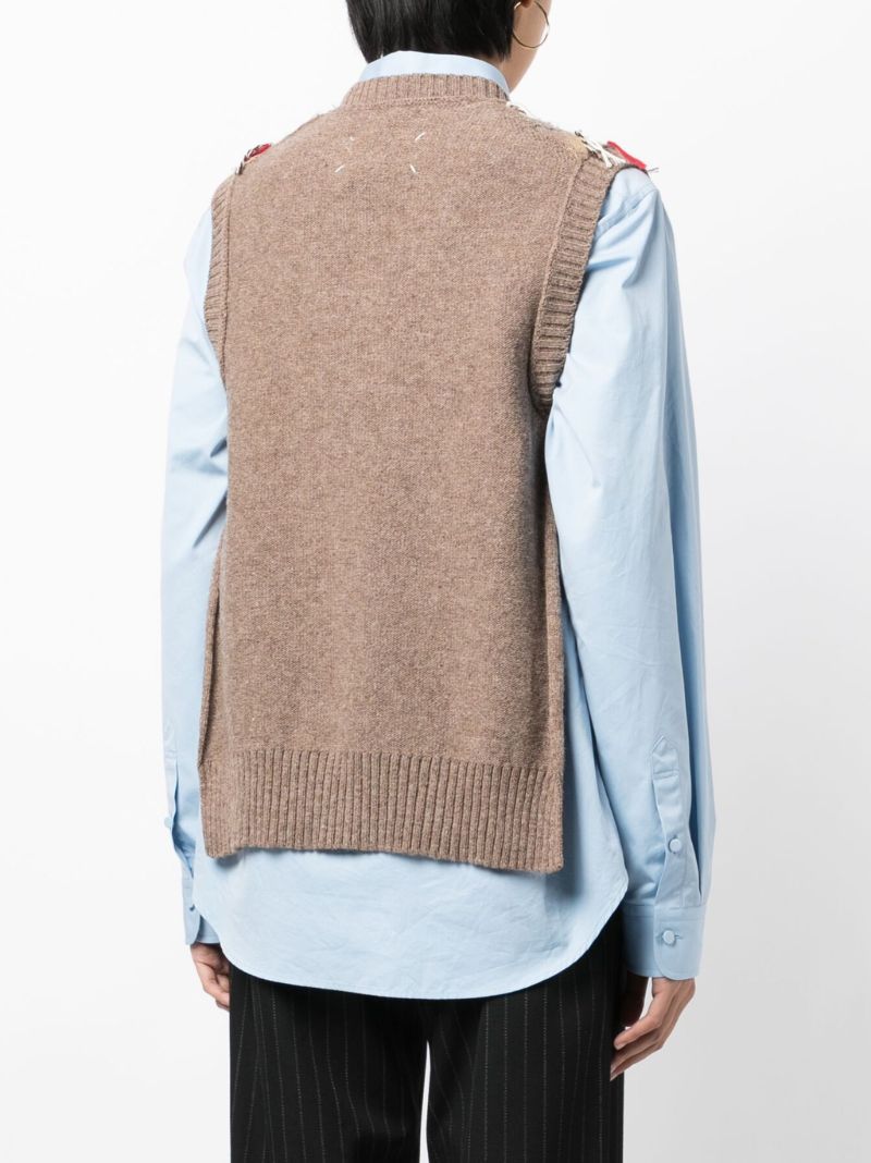 Brown Frayed Checked Vest