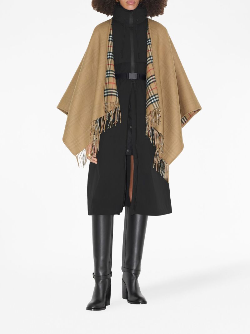 Beige Check-pattern Reversible Wool Cape