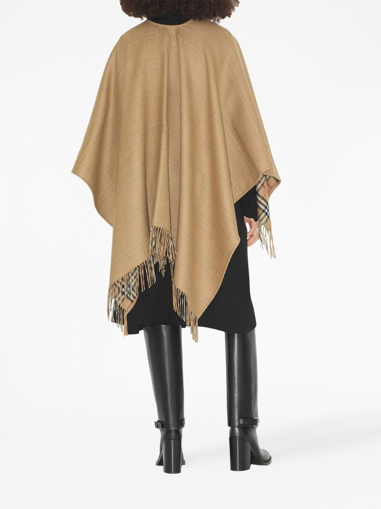 Beige Check-pattern Reversible Wool Cape