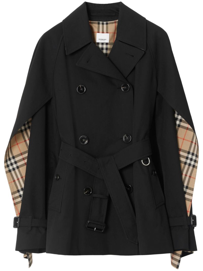Black Cape-sleeve Cropped Trench Coat