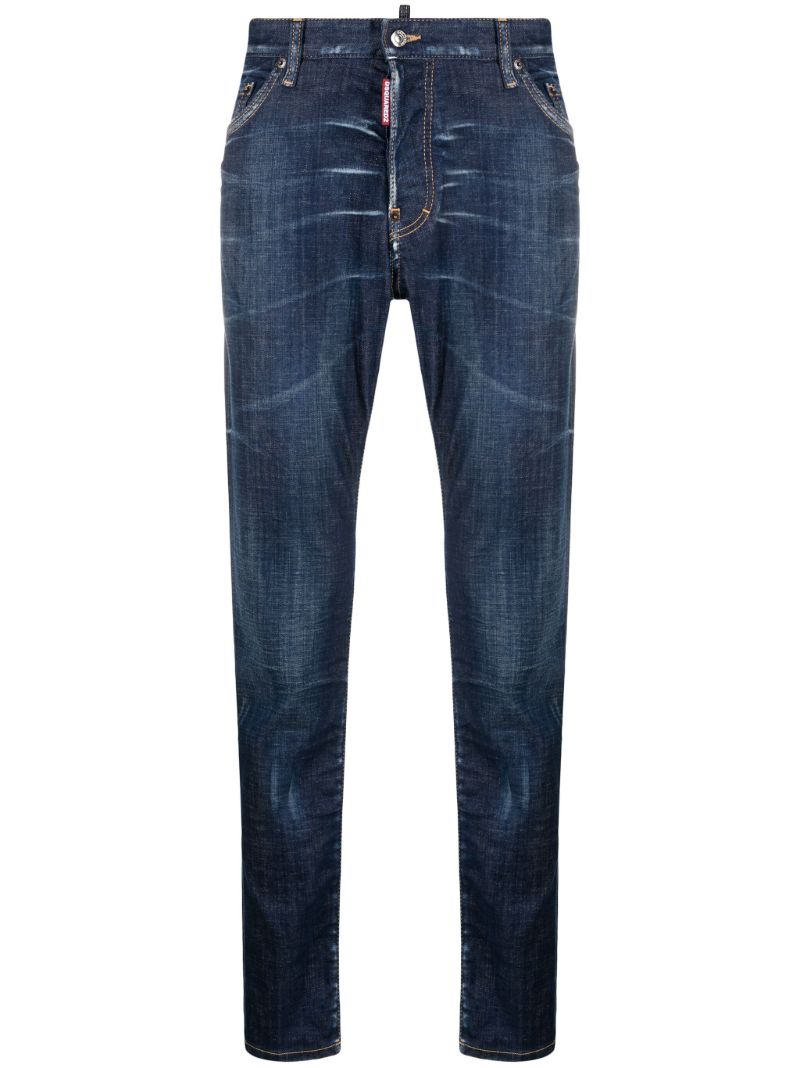 Blue Whiskering Slim-cut Jeans