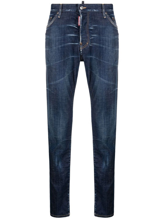 Blue Whiskering Slim-cut Jeans