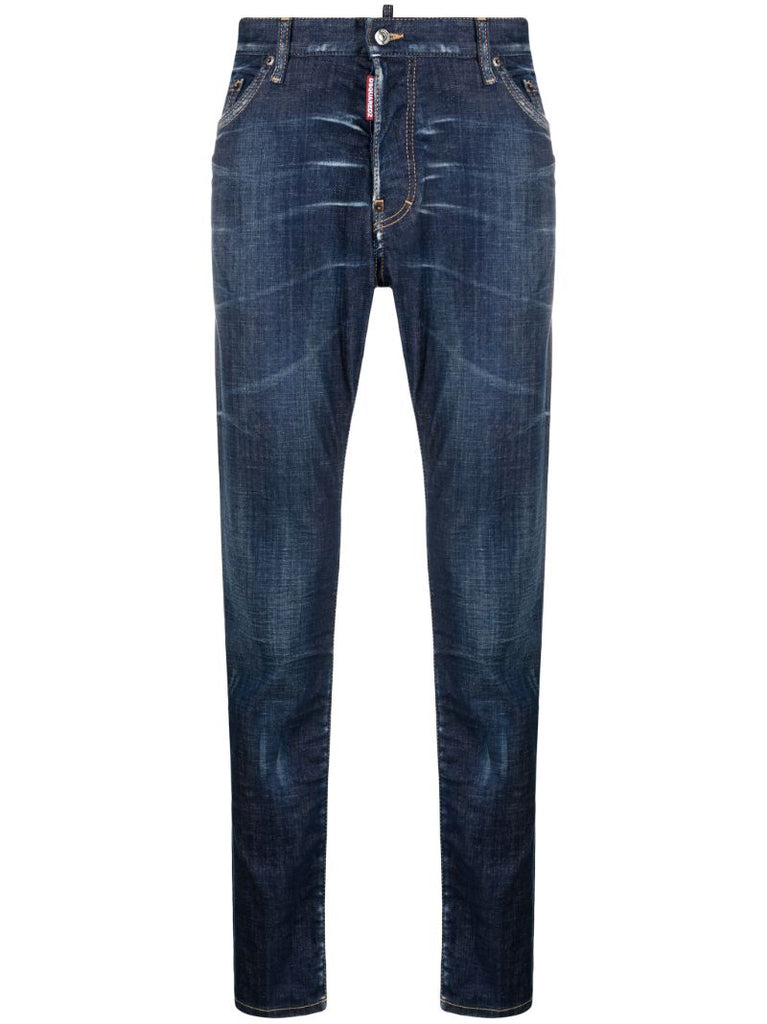 Blue Whiskering Slim-cut Jeans