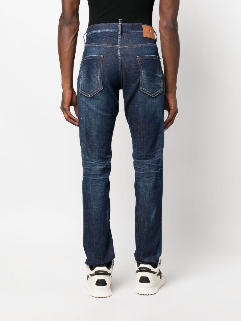 Blue Whiskering Slim-cut Jeans