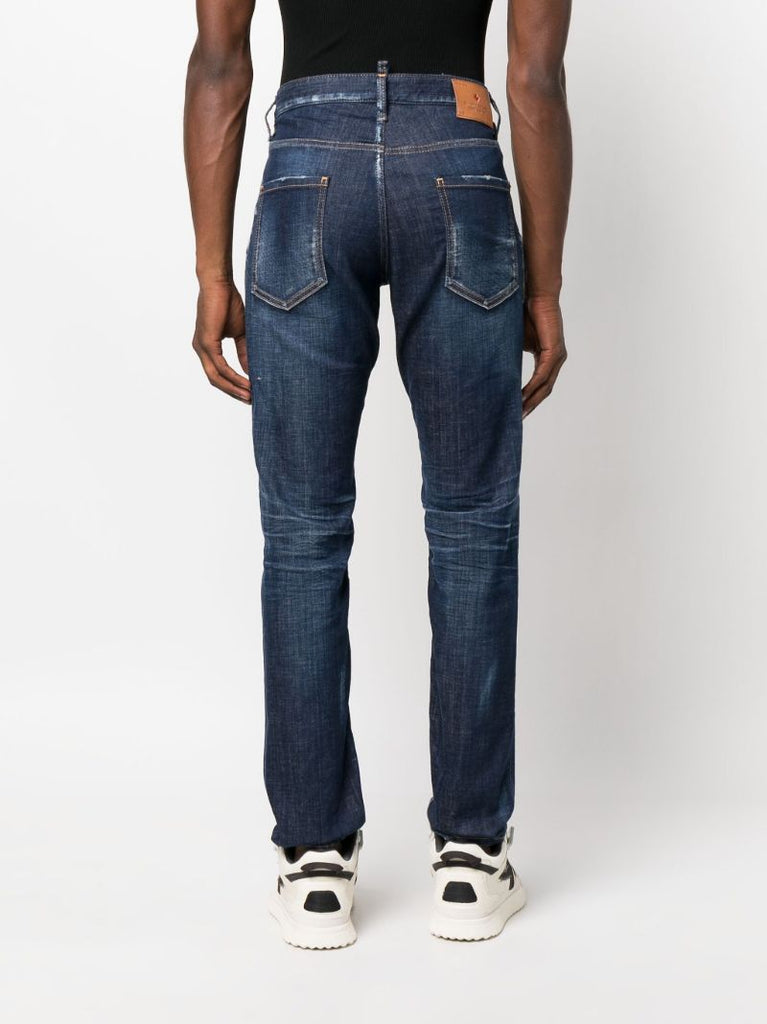 Blue Whiskering Slim-cut Jeans