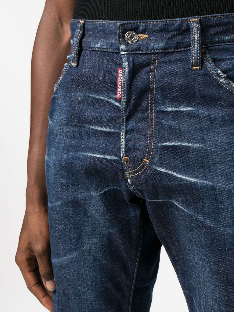 Blue Whiskering Slim-cut Jeans
